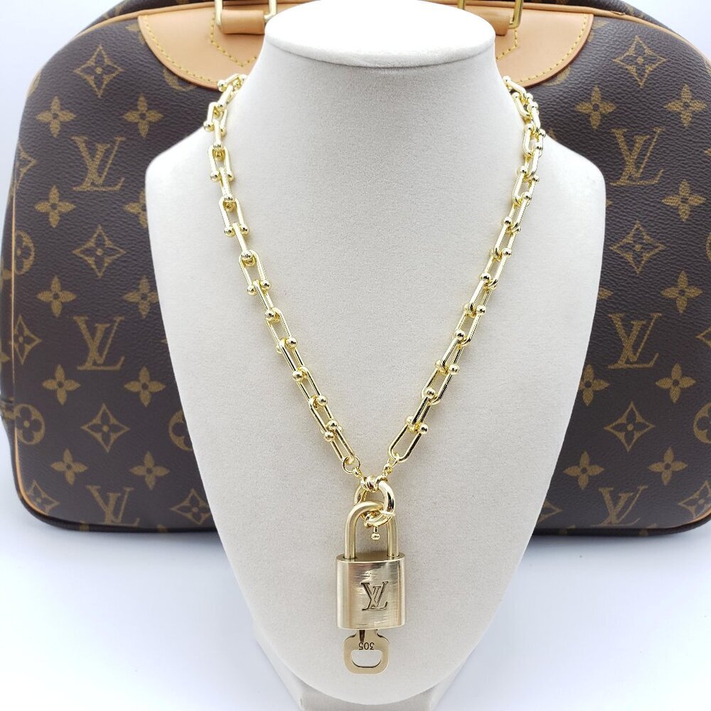 Authentic Louis Vuitton Gold Padlock Pendant w/Unbranded 18k Gold Plated Chain